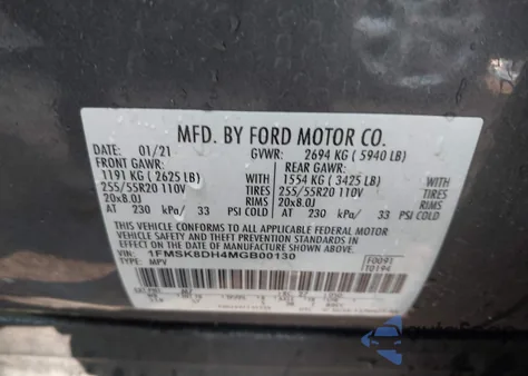 2021 Ford Explorer Xlt from USA, damaged, VIN 1FMSK8DH4MGB00130